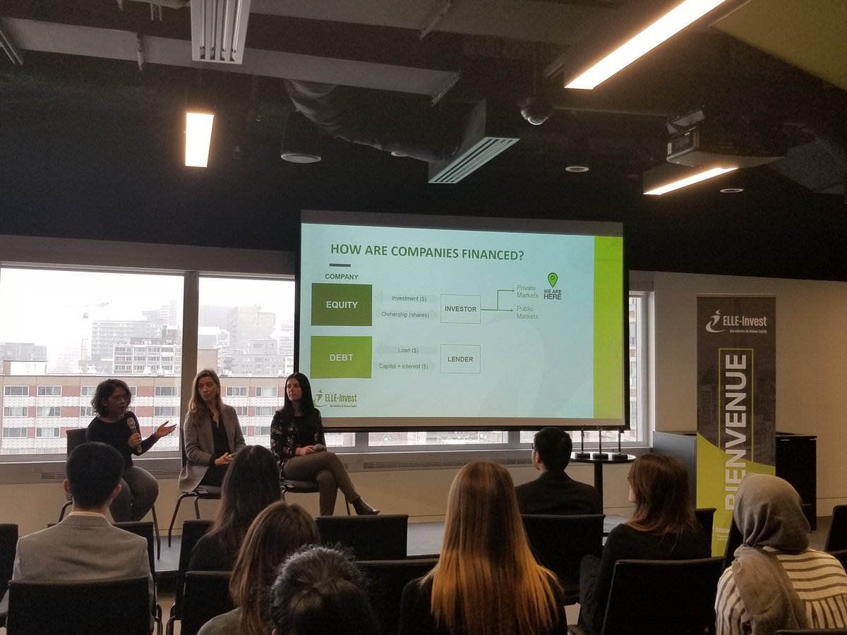 Ce midi dans le cadre de l'initiative ELLE-Invest, Marie-Claude Boisvert de <a href="/Clearspring/">Clearspring</a>, Kristina D’Amico de <a href="/BDC/">Benjamin De Cock</a> et Laviva Mazhar de @Luge ont présenté le métier d’investisseur à des étudiantes de <a href="/Concordia/">Concordia University</a>.