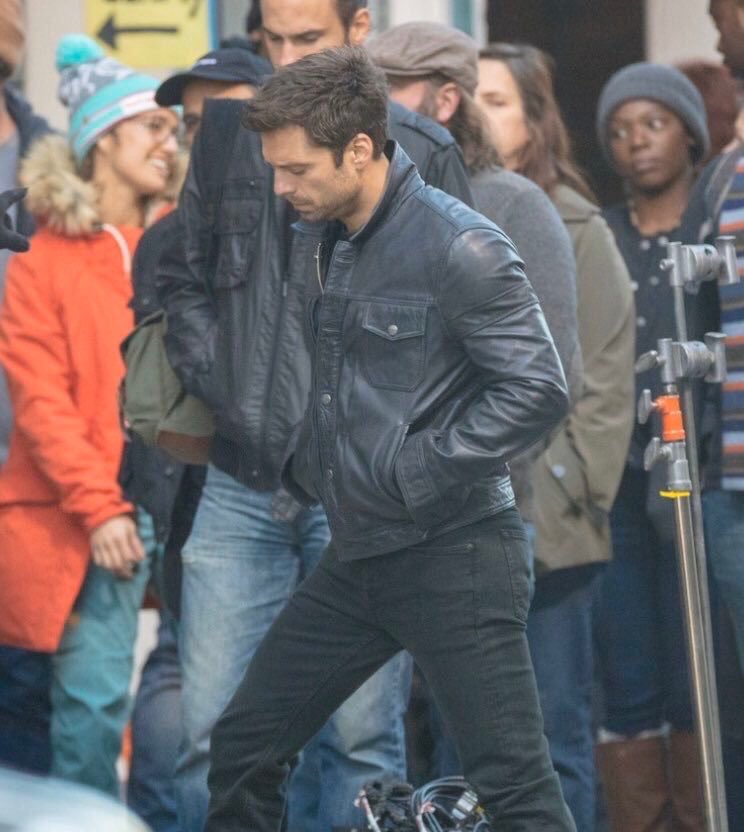 buckysvojce's tweet image. bucky barnes out in public with a leather jacket and leather gloves to hide his metal arm i- i’m about tO SCREAM