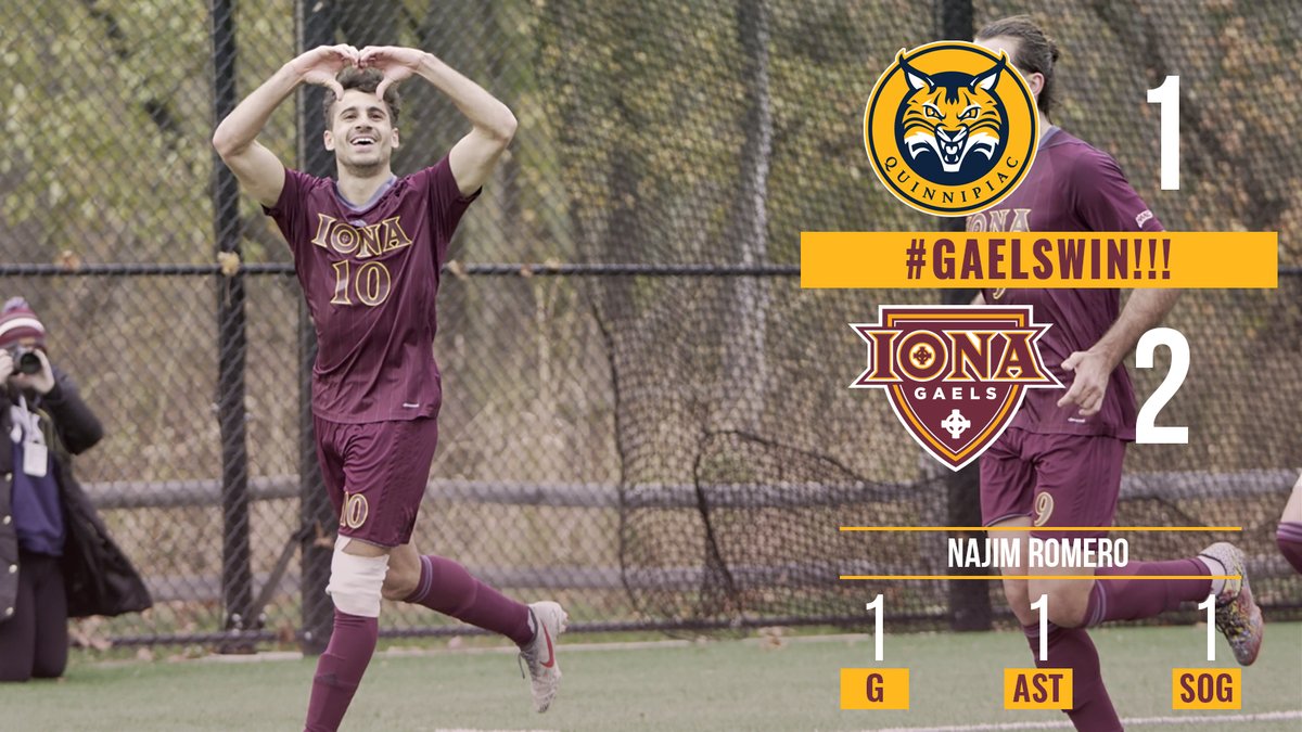 IonaGaels's tweet photo. #GAELSWIN!!!

Iona beats Quinnipiac and advances to the MAAC Championship!

Najim Romero has a hand in both goals in the victory.

#IMS #MAACSoccer #GaelNation https://t.co/KjtmLrYi6F