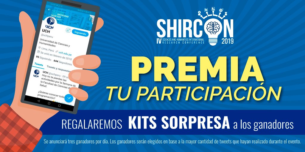 uchperu's tweet photo. #CONCURSO #DÍA3 ¡#SHIRCON2019 premia tu participación en Twitter!
Sigue estos pasos:
-Síguenos en Twitter ► @uchperu
-Genera contenido (frases y/o fotos) del evento
-Utiliza los hashtag #SHIRCON2019 #SOMOSUCH
Cada participación suma puntos para ser ganadores de un kit sorpresa https://t.co/AVBPHpxsg2