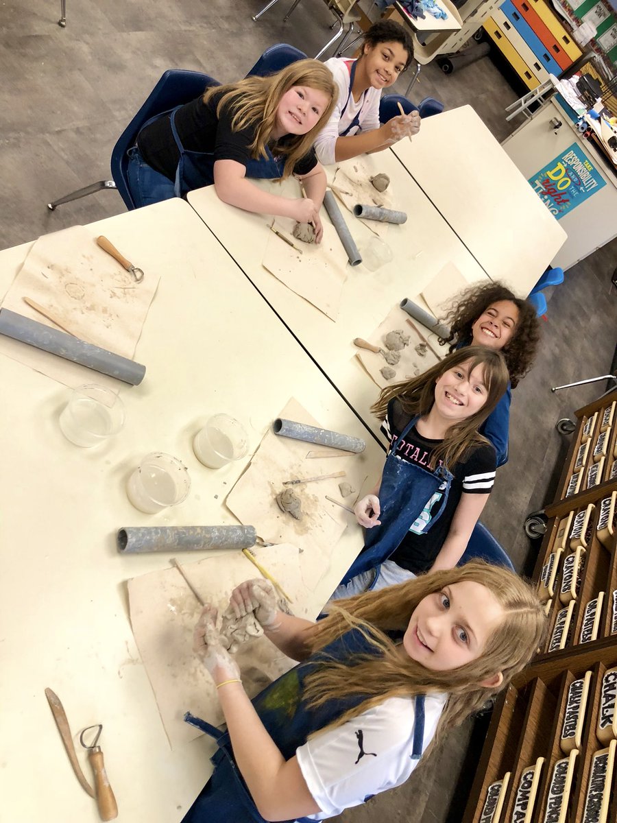MrsLoucksWY_ART's tweet photo. These students cashed in 50 Dojo points for CLAY EXPLORATION time with ME today! They did a FANTASTIC job getting messy, creating, and exploring all things CLAY! #wyproud @MsJLSloan #wemakemesses #clayday https://t.co/hERy3930d8