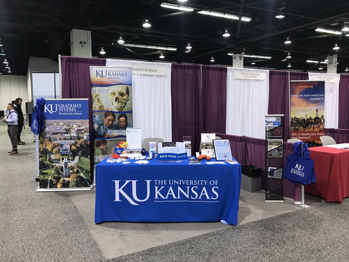 Selfgraduate's tweet photo. The KU booth is ready for business! Learn about our graduate programs and how you can fund your Ph.D.! #SGF #BeAFellow @ABRCMS2019 https://t.co/tBb0Vvxd06