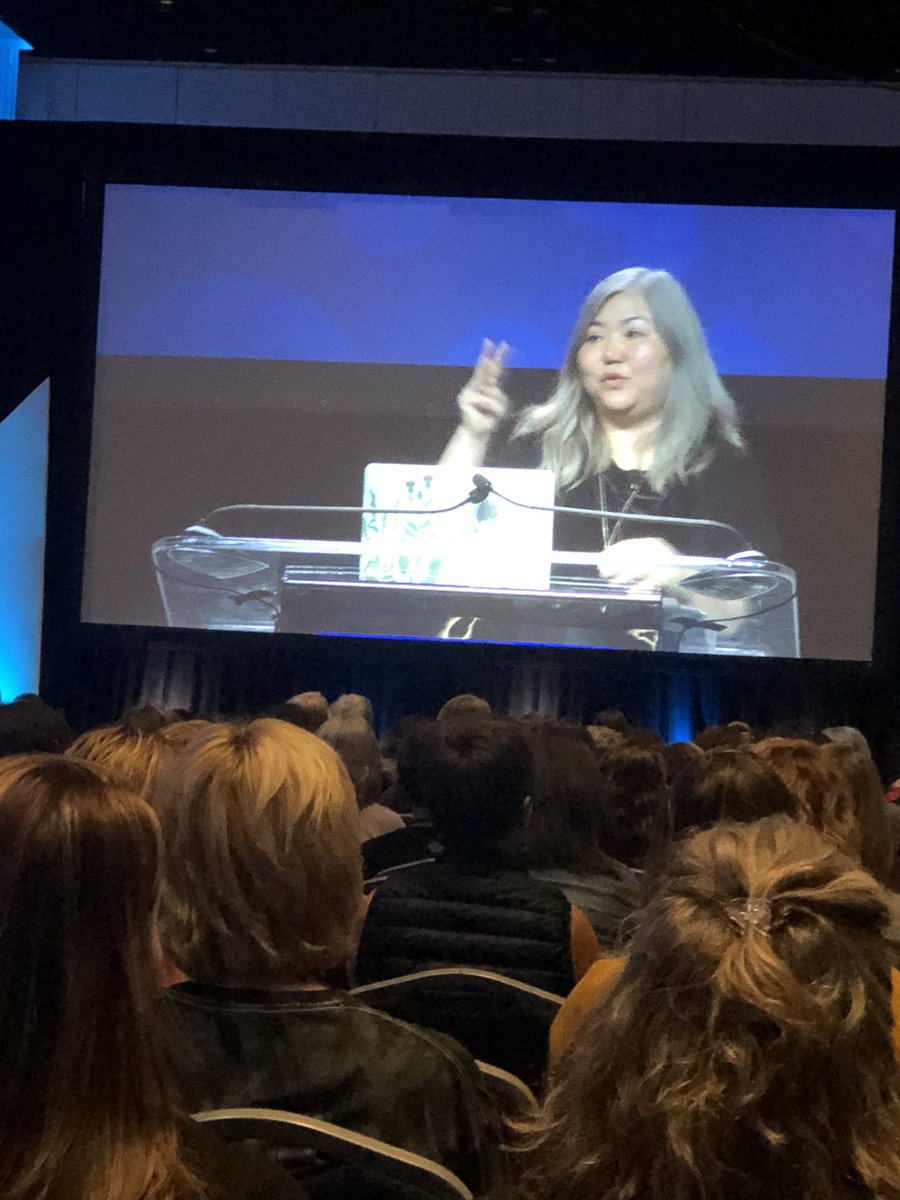 abbyhendrickson's tweet photo. Listening to Ellen Oh talk about the need for diverse books. What an awesome opening keynote for #AASL2019! #wndb #WeNeedDiverseBooks https://t.co/X2m6ytKkFZ