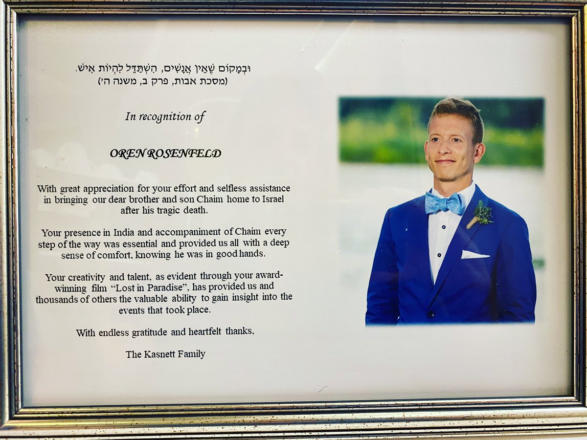 rosenfeld_oren's tweet photo. Very special evening in #Jerusalem tonight with the family of Chaim #Kasnett RIP that his tragic story featured in my short #documentary film “Lost in Paradise” Goa 2018, in his memory a #Chabbad house was built in Pai Thailand https://t.co/iexaDWLqVj https://t.co/LHmuNIT6kx