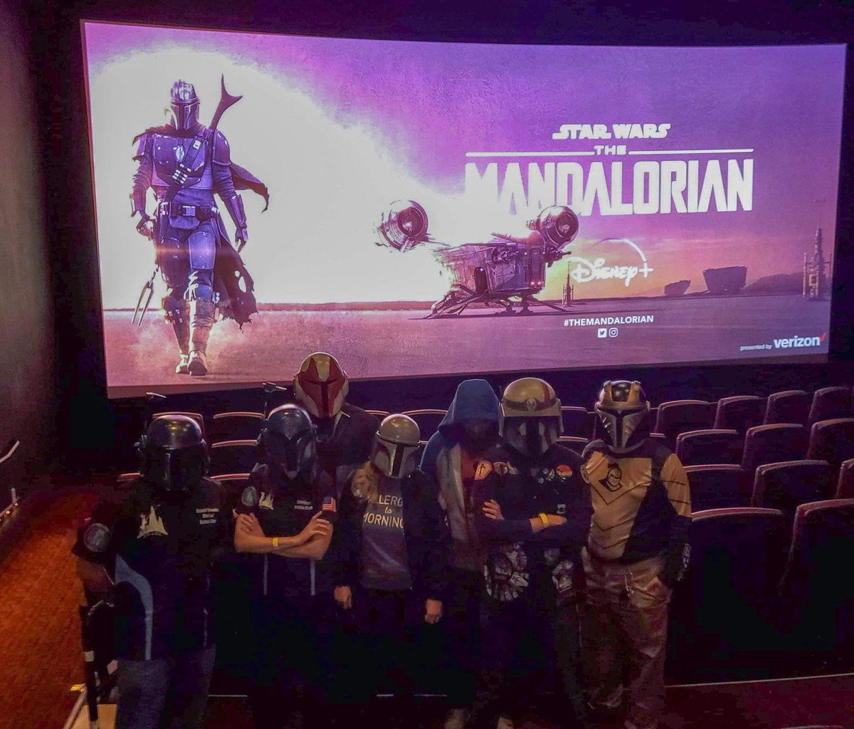 Some of our members enjoyed a special screening of the first three episodes of @disneyplus <a href="/themandalorian/">The Mandalorian</a> dressed in what we refer to as “Mando Casual”  #mandalorian #mandalorianmercs #mandalorianmercscostumeclub #themandalorian #starwars #disneyplus #bobafett #costuming