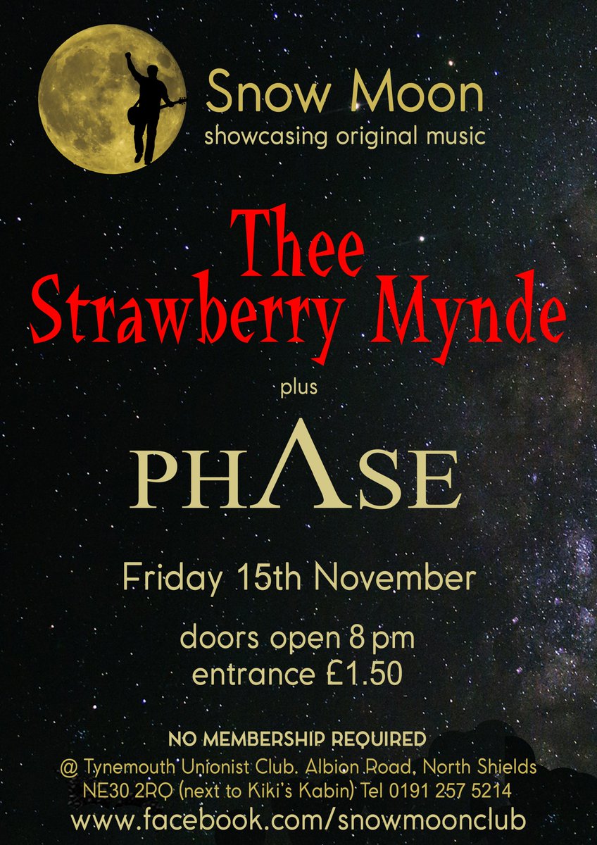 CatwitchCreativ's tweet photo. ***FRIDAY***@snowmoonmusic1 @strawberrymynde with support from @phaseband  
Great music, cheap bar prices and pie &amp; peas #bestFridaynight #supportingoriginalmusic #northshieldsbestkeptsecret https://t.co/1EWSQ7fYTc
