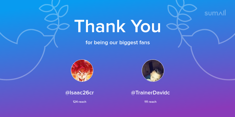 Our biggest fans this week: Isaac26cr, TrainerDavidc. Thank you! via sumall.com/thankyou?utm_s…