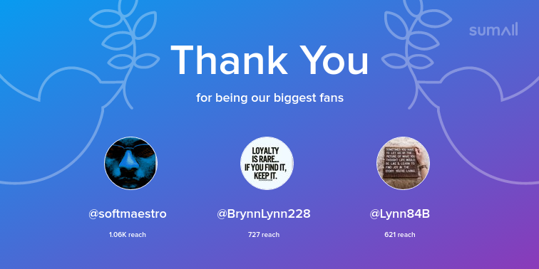 msmastafoxx's tweet image. Our biggest fans this week: softmaestro, BrynnLynn228, Lynn84B. Thank you! via sumall.com/thankyou?utm_s…