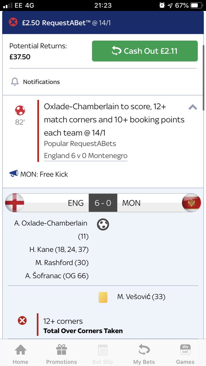 sean1243's tweet photo. @SkyBet didn’t register rashfords booking, should have had a better cash out than that! https://t.co/MCbOODuHSv