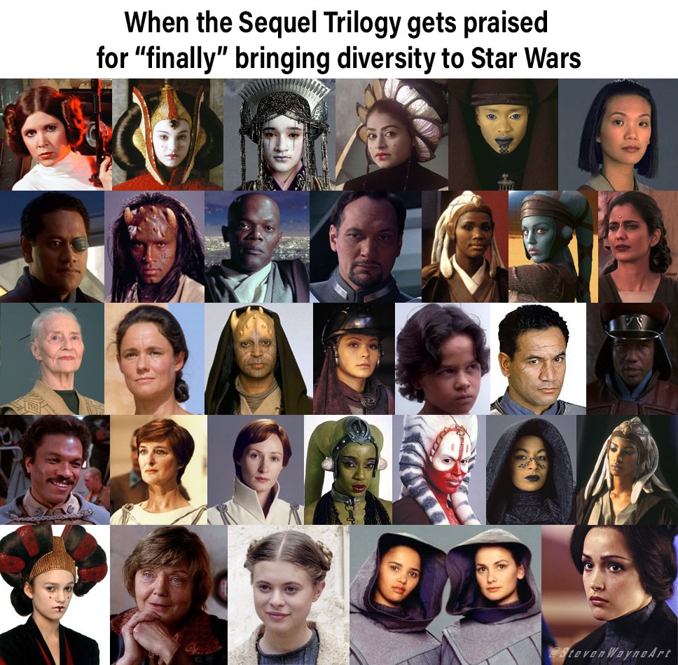 StevenWayneArt's tweet photo. It's great that women and people of color can "finally" have a part to play in Star Wars.

Thank you Kathleen Kennedy, JJ Abrams and Rian Johnson for "finally" bringing some diversity to this epic saga.

What would we ever do without you? https://t.co/Qlu65ZKFD5