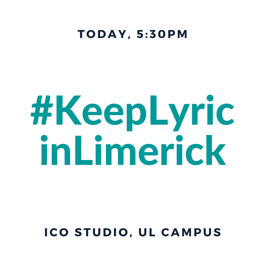 ICOrchestra's tweet photo. Don't miss TODAY's 😍ROAR OF SUPPORT😍 to #keeplyricinLIMERICK event here in the #ICOStudio in @UL at 17:30!🎼🎵 With great music provided by the #ICO & songs from Limerick choral groups, press &TV present, we're looking forward to seeing you there! ALL WELCOME! https://t.co/M4YU05i0os