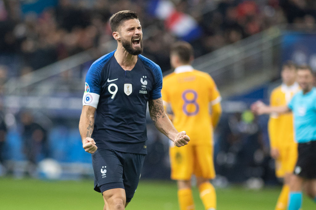 Chelsea striker Olivier Giroud scored the winner as world champions France came from a goal down to beat Moldova. More: https://bbc.in/2CKkXJ9