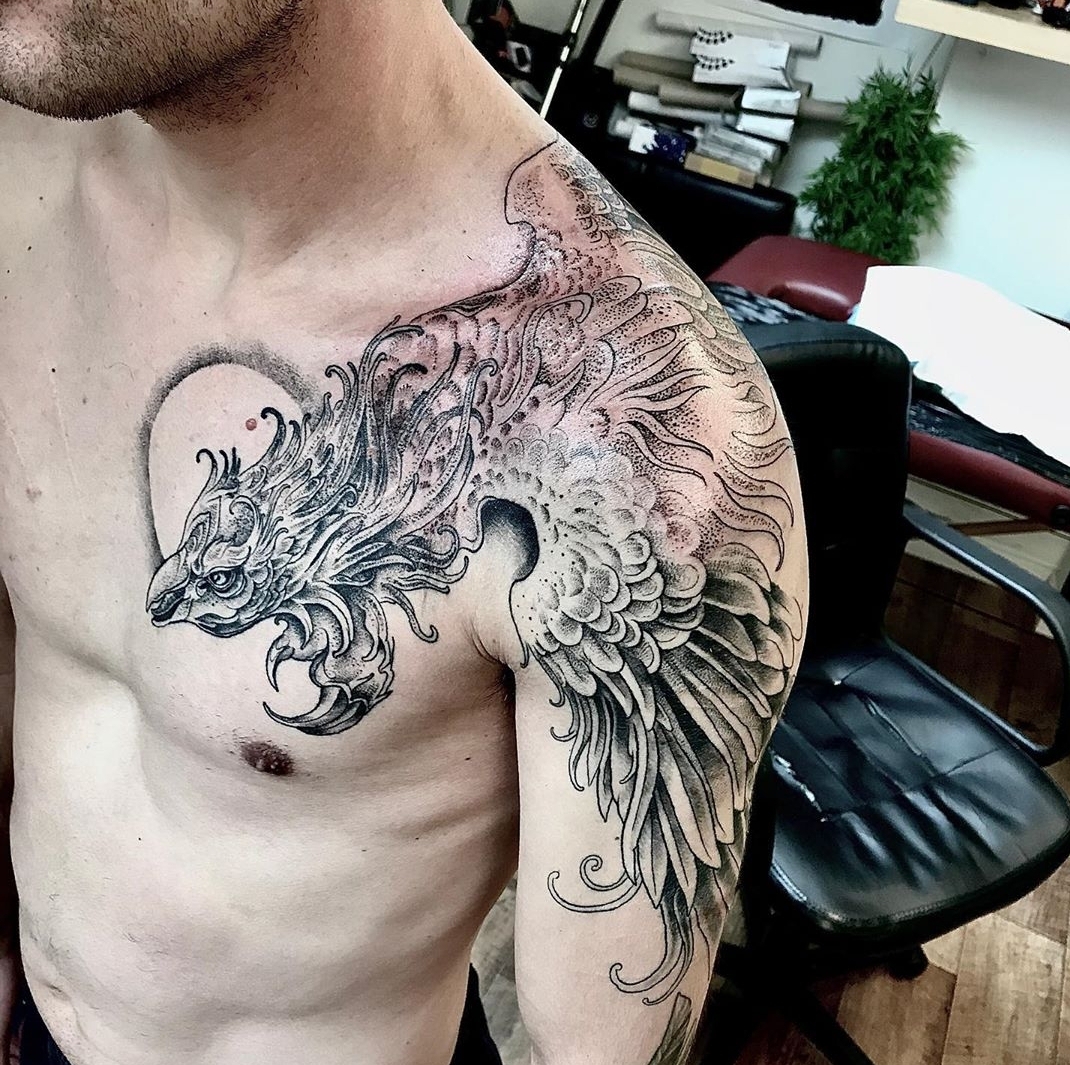 Phoenix Chest piece by Tristen (@tristen_chronicink) done at Chronic Ink  Tattoo - Toronto, Canada | Full chest tattoos, Chest tattoo men, Phoenix  tattoo