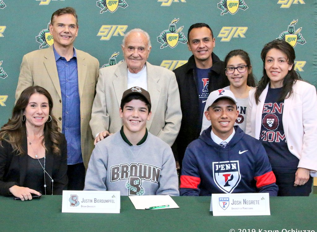 SJRHighSchool's tweet photo. Congratulations to our 17 student-athletes who made their commitments yesterday on #NSD. Great students, great school, Bright futures! @UofPenn, @BrownUniversity, @BucknellU, @universityofri, @QuinnipiacU, @saintjosephs @trinitycollege, @NJIT @Vassar, @RutgersU #WeAreSJR https://t.co/FebdQSm2rY