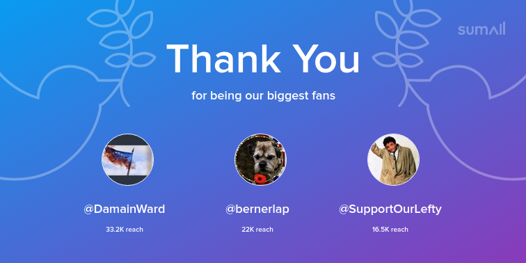S__A__M's tweet photo. Our biggest fans this week: DamainWard, bernerlap, SupportOurLefty. Thank you! via https://t.co/30WlwxxCvc https://t.co/e9ir2SQTi7
