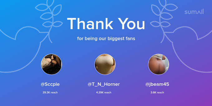 Our biggest fans this week: Sccple, T_N_Horner, jbeam45. Thank you! via https://t.co/vfXGQ8T5p7 https://t