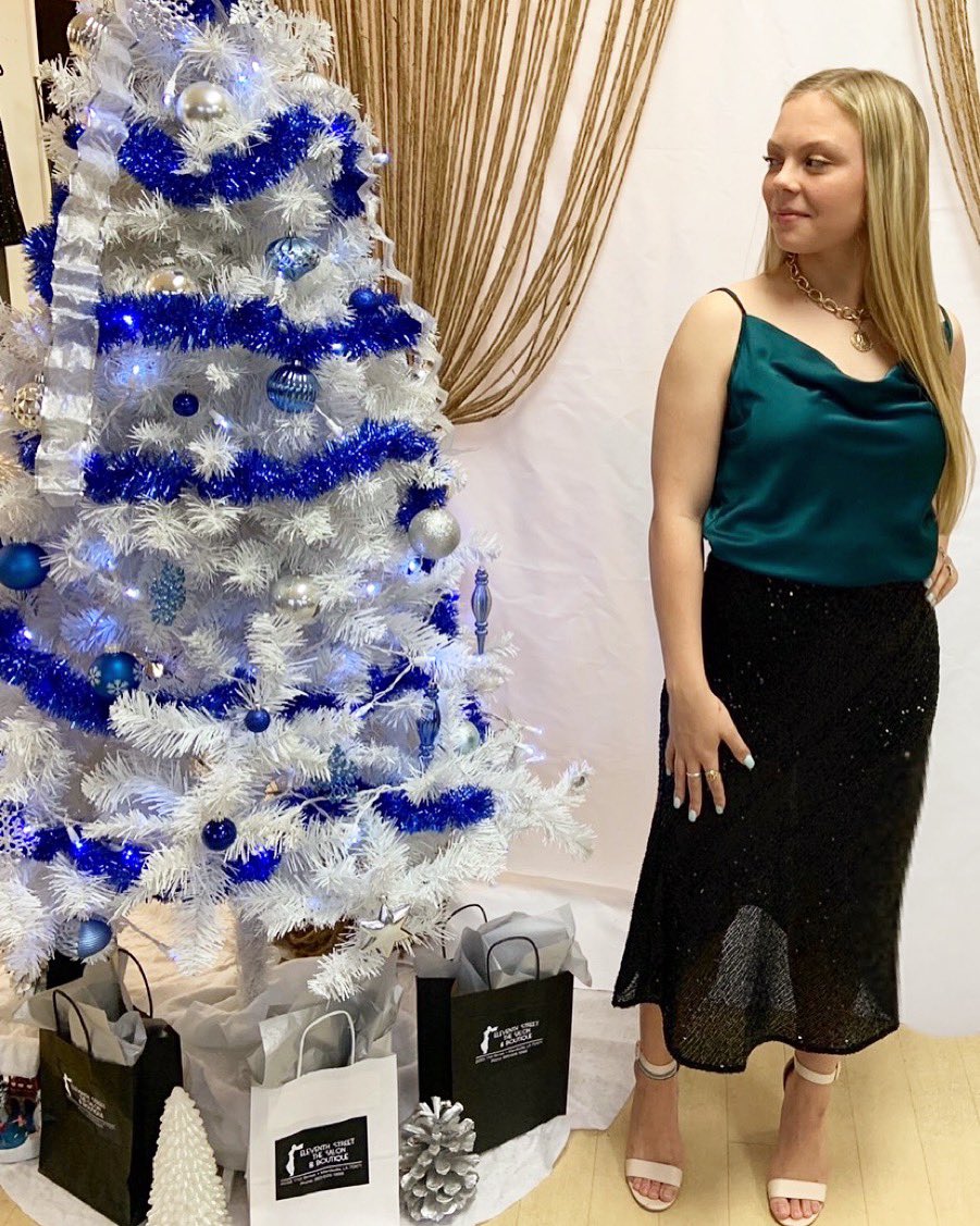 eleventhstsalon's tweet photo. We are in LOVE 😍 with this new skirt! It’s perfect for the holidays 🦃🎄⭐️ Come get yours for $60 in sizes small, medium &amp; large! https://t.co/2ZNBTasS0q