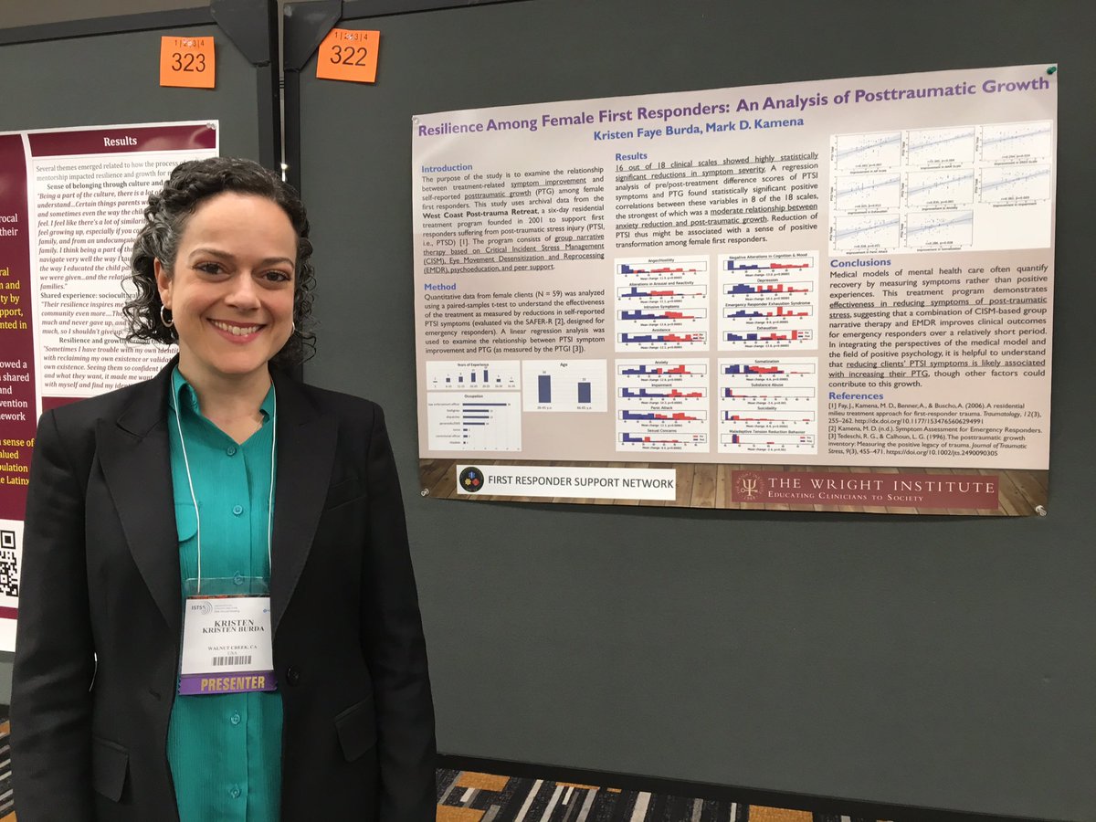 I enjoyed sharing my research into female first responders’ experience of posttraumatic growth and PTSD treatment effectiveness today at #ISTSS2019 in Boston! #FirstWomen <a href="/wrightinstitute/">The Wright Institute</a> FRSN.org