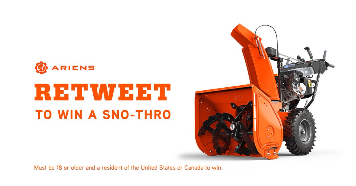Who wants to win an Ariens snow blower? RETWEET this and you'll be entered to WIN a Platinum 24 Sno-Thro: bit.ly/2An3KGg (Winner will be announced November 21)