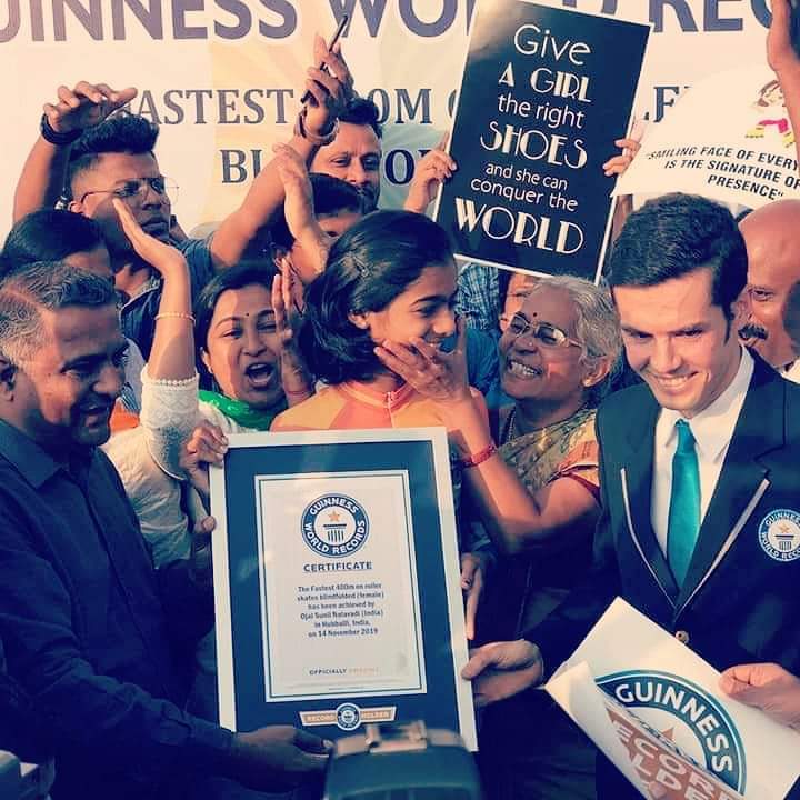 Many congratulations to our Hubballi girl Ojas Nalavadi who has created a @GWR by skating blindfolded for 400 meters in 51 secs to create awareness about #BetiBachaoBetiPadhao on #ChildrensDay2019 We are proud of her achievement.@NarendraModi@PMOIndia