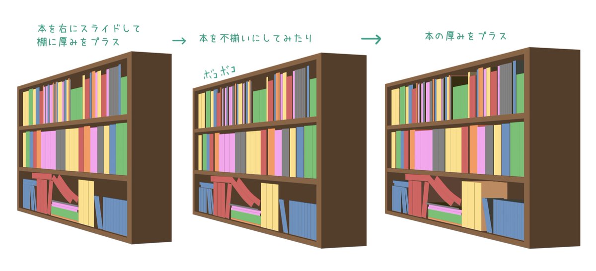 ベカサク 背景屋 自分が毎回やってる楽に本棚描く方法の紹介をば できれば本の種類多く見せたいし 不揃いにした方 がかっこいいよね 楽にやる方法を知ってれば他の描込みに時間を使えるしお得だと思ってるよ 不揃いにする時に 同じ色分けレイヤー ベカサク 背景屋 自分が毎回やってる楽に本棚描く方法の紹介をば できれば本の種類多く見せたいし 不揃いにした方 がかっこいいよね 楽にやる方法を知ってれば他の描込みに時間を使えるしお得だと思ってるよ 不揃いにする時に 同じ色分けレイヤー