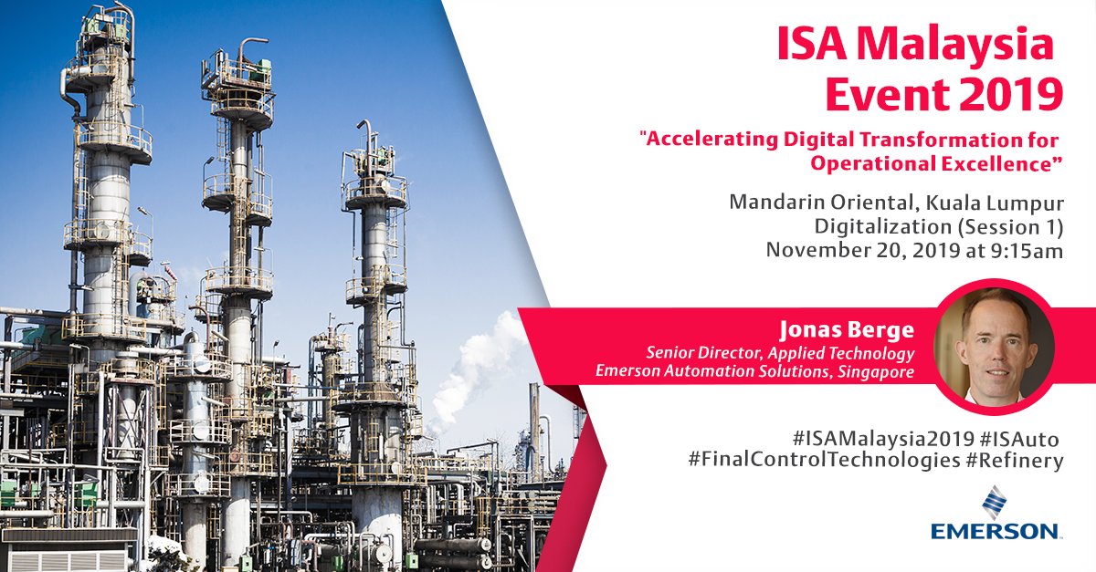 EMR_Automation's tweet photo. With Emerson as your #MainValvePartner, you can ensure operational certainty throughout your plant's lifecycle. Jonas Berge will talk about accelerating digital transformation for operational excellence at #ISAMalaysia https://t.co/Jtb2bhEZ5u #FinalControlTechnologies https://t.co/ZN9pP07wcT