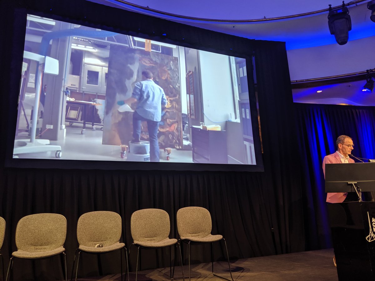 AICCM_OZ's tweet photo. Carl Villis and Deborah Lau are now presenting Made in Melbourne: The development of MS3, a new generation reduced ketone varnish resin, a successor to the much missed MS2A! #MakingConservation https://t.co/zh1ihttwFO