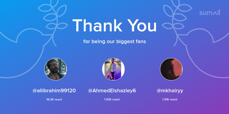 off39_'s tweet photo. Our biggest fans this week: aliibrahim99120, AhmedElshazley6, mkhairyy. Thank you! via https://t.co/EGRS27bVB3 https://t.co/m3EKZ1jl3D