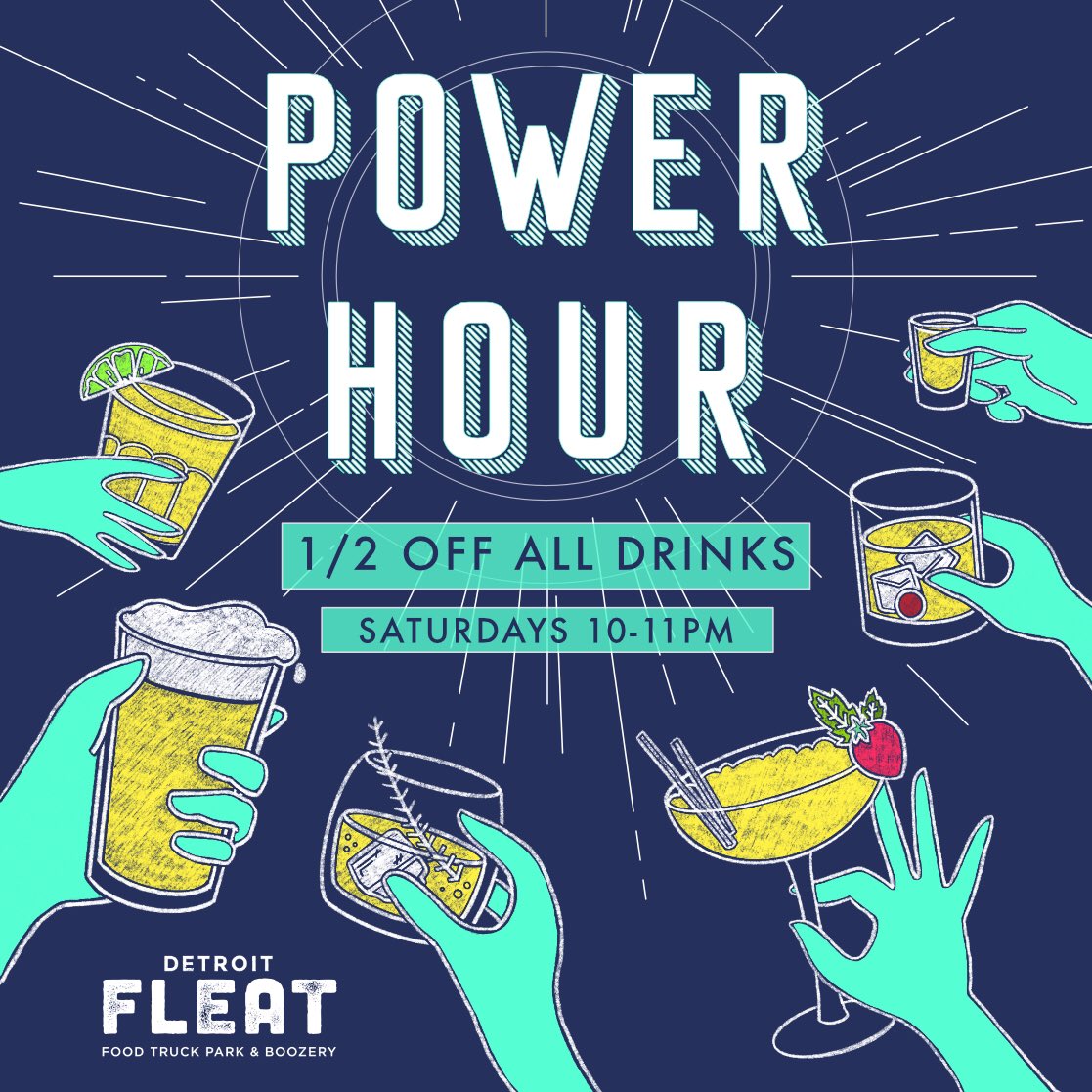 Power Hour every Saturday from 10-11pm at Detroit Fleat!
1/2 OFF ALL DRINKS! 🍺🍷🍹🥃
#detroitfleat #powerhour #cocktails #boozery #drink #ferndale #saturday