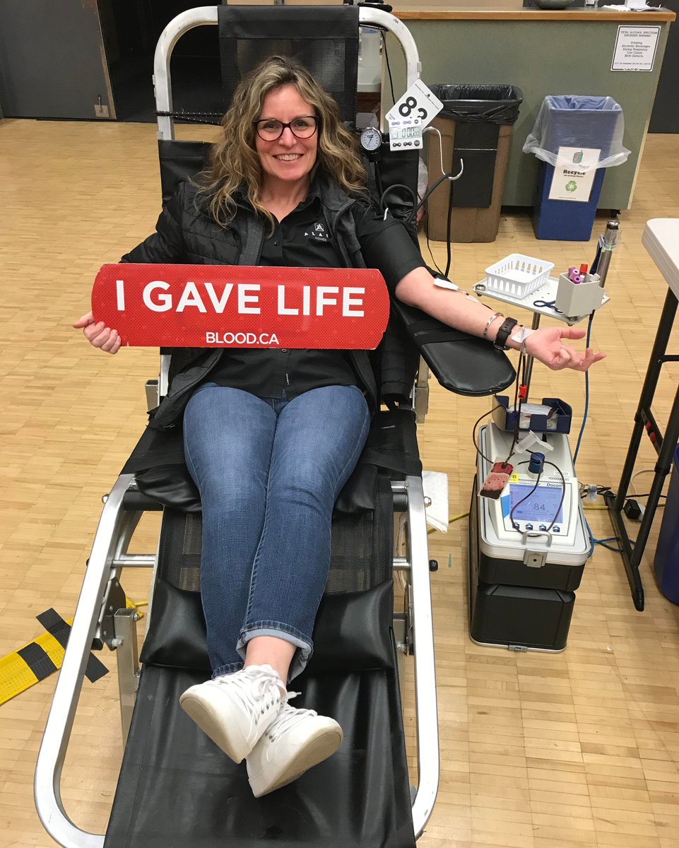 Just lounging around at the blood donor clinic. Our very own Jennifer Peters doing a great thing and getting some cookies and juice while doing it. Let's look to get a few more #TeamAlair members out next time!? #giveblood