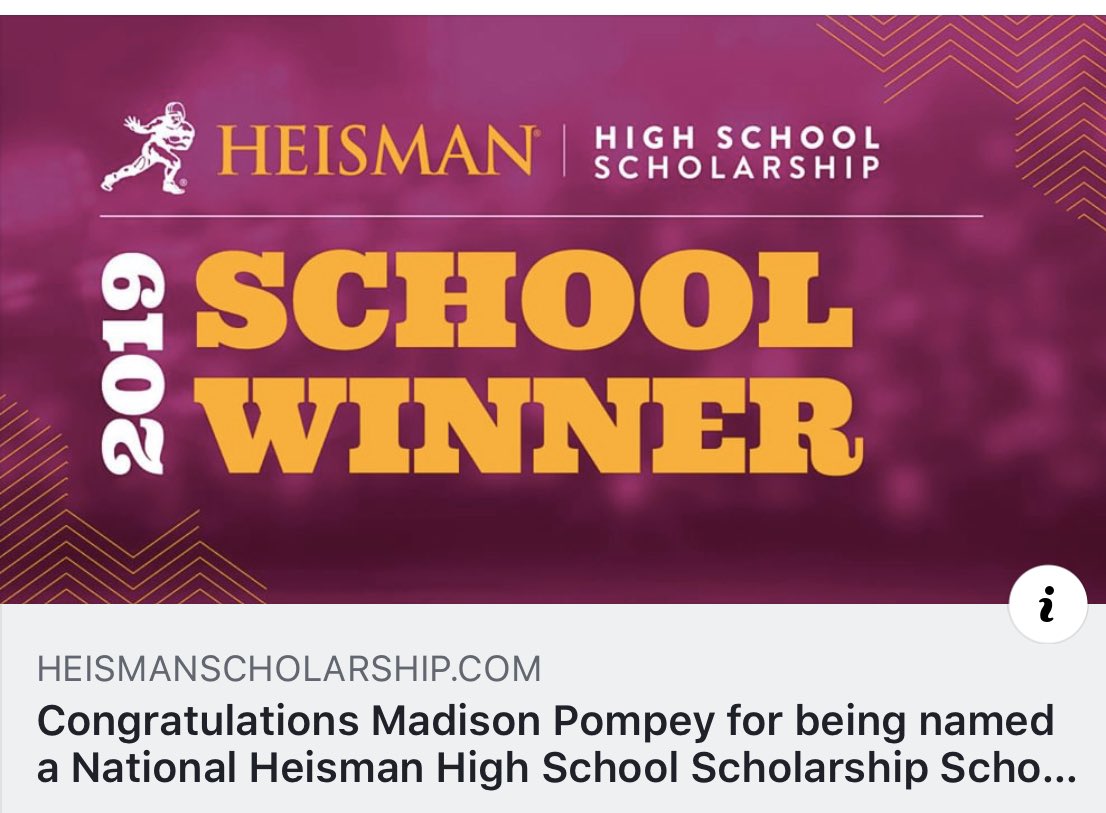 DrVernonLowery's tweet photo. Madison Pompey, daughter of Mrs. P. Pompey, has been named a National Heisman
High School Scholarship School Winner!  Madison is an excellent Track athlete, Cross Country runner @WestoverHS and student at Cross Creek! Congratulations! https://t.co/U16U7sLIOG