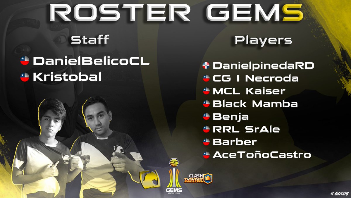 Llegaron los pibes , como dirían nuestros amigos argentinos 😁.

Con esto hacemos oficial nuestros jugadores y staff que nos acompañaran en @GEMS_eS de inicio a fin para lograr campeonar , y como no ir a la Libertadores.

¡A dejar a Chilean Brother en lo más alto! 🗼

#GoCHB🦅