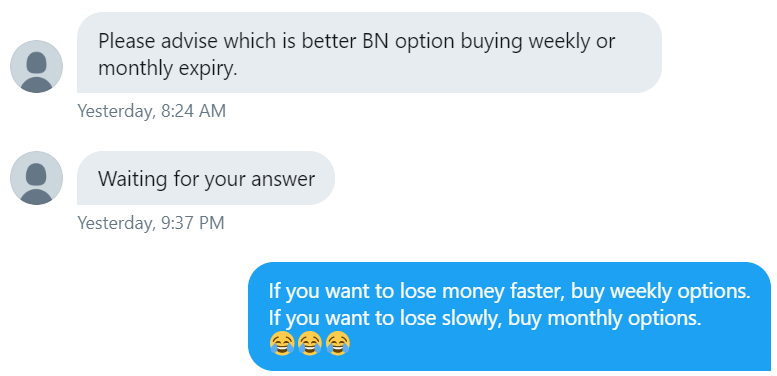 PRSundar64's tweet photo. People ask all kinds of questions, knowing that I am an option seller. https://t.co/M2AjmTnmXZ