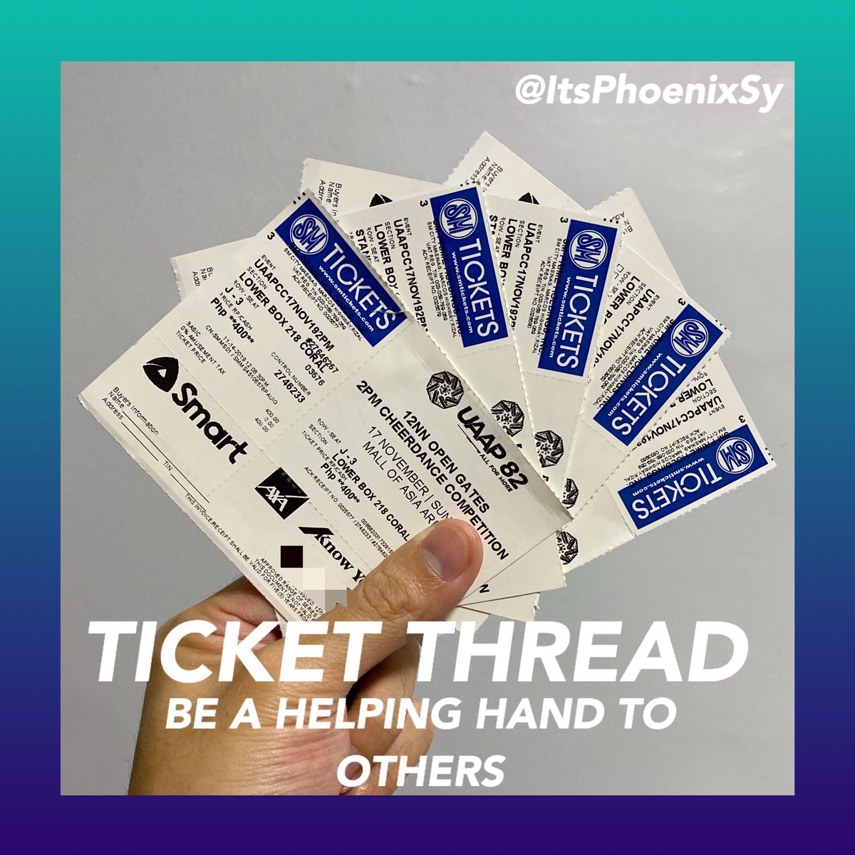 “A simple act of Kindness creates an Endless Ripple.”

Let’s put our platform into good use. 

If you have EXTRA tickets, please consider selling them to those who really want to watch the event.

I have no control over the transactions here. Please be considerate to others. 🙏🏻