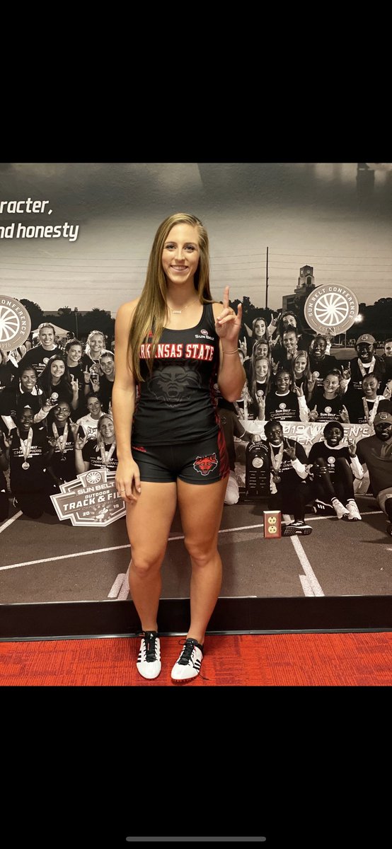 carly_strong10's tweet photo. I’m super excited and blessed to announce that I’m going to be a Red Wolf!! I want to thank my family, coaches, and God for getting me where I am today. These two boys can’t wait to be @ASTATETRACK new mascots!! @armilesplit @NaturalStateTF https://t.co/GzUBV7xVO6