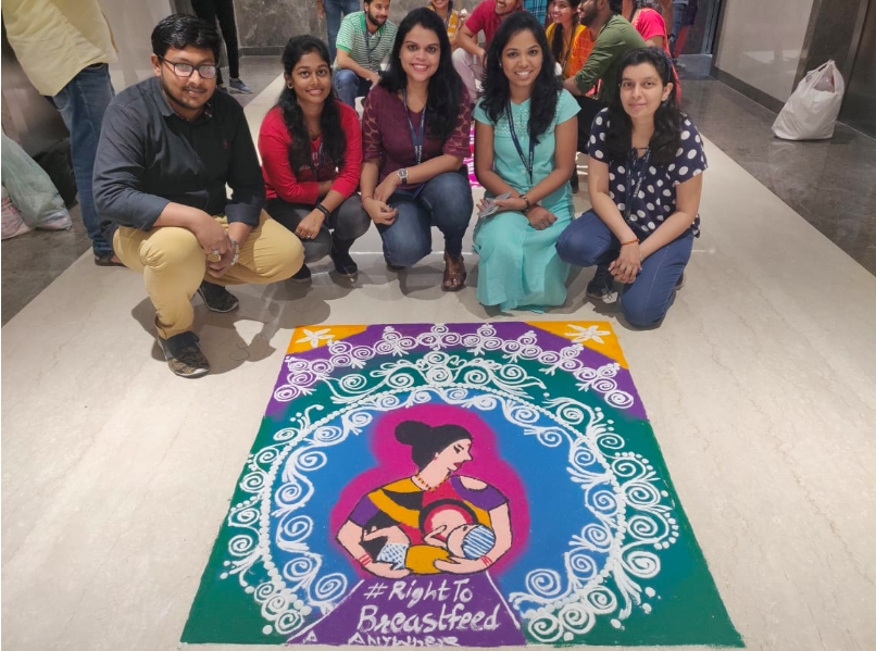 ChangeOrg_India's tweet photo. Check out this cool rangoli that changemaker @JinCVarghese's friends made and how the idea came about in her own words! :D #RightToBreastfeed https://t.co/aPfZoBsQAi
