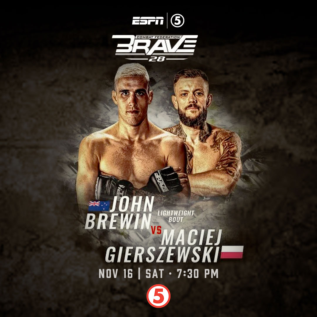 OneSportsPHL's tweet photo. Catch the delayed telecast of the lightweight bout between John Brewin and Maciej Gierszewski in the #BRAVECF28 TONIGHT at 7:30 PM on @TV5manila or https://t.co/ANZaWohc2l 💪 https://t.co/4lXvajZdQ4
