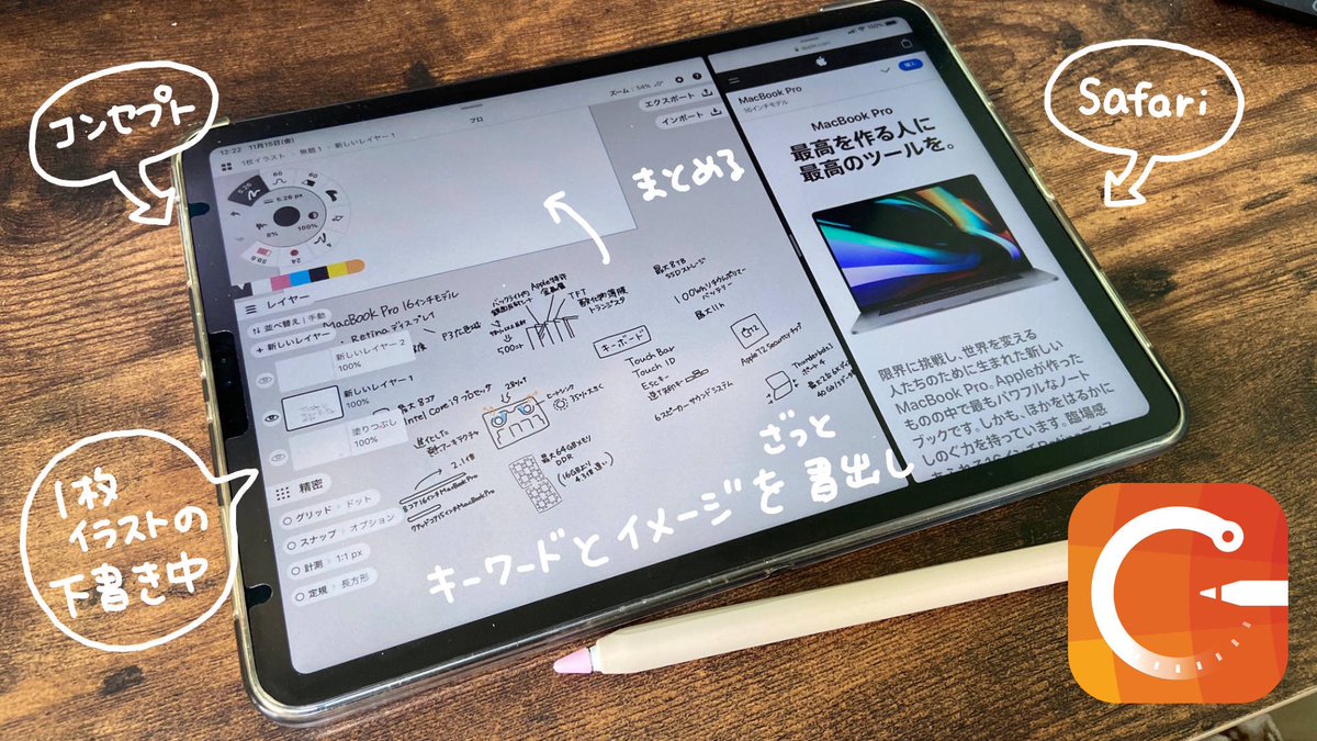 はるな Ipad Worker On Twitter コンセプトアプリには水彩ブラシとか鉛筆ブラシとかアナログっぽいツールもあるよ しかもベクター形式なので後から鉛筆タッチに変更とかも簡単 基本無料で全機能の75 が無料のまま使える Ipad活用 Conceptsapp