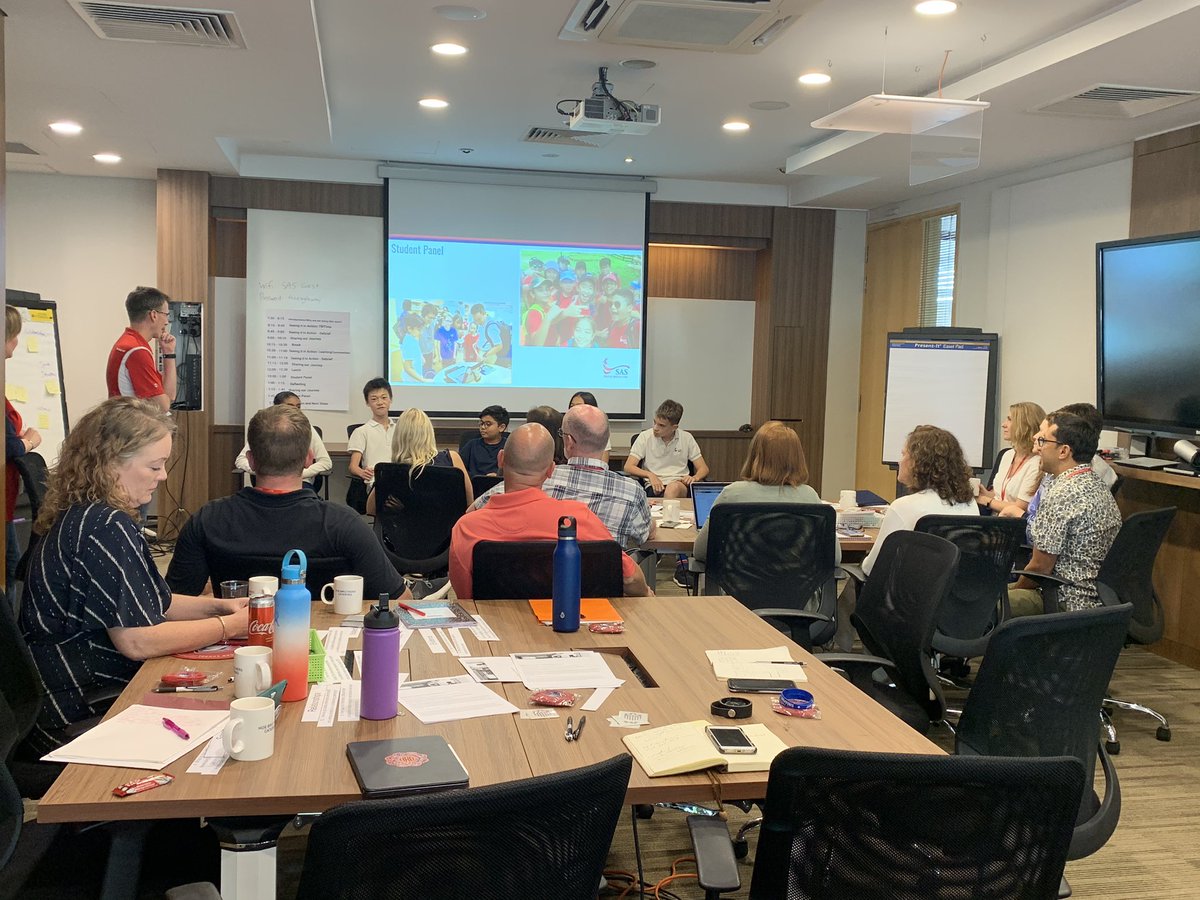 SAmericanSchool's tweet image. Our visitors from @ICSAddis, @ssischool, and @AISGZ are hearing from #SASedu seventh grade student panel. #flexiblelearningenvironments #flexibleseatings