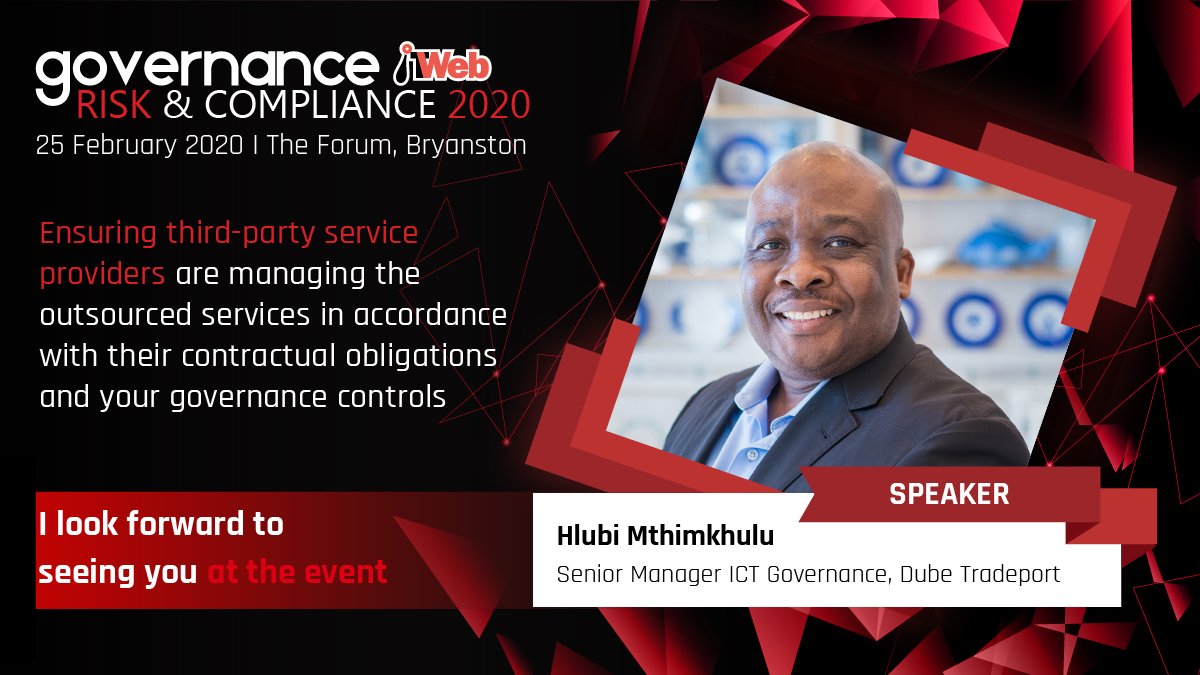 ITWeb_Events's tweet image. Join @DubeTradePort Senior ICTG Manager, Hlubi Mthimkhulu at the #ITWebGRC2020, as he tackles the issue of ensuring that third-party service providers manage outsourced services in accordance with their contractual obligations &amp;amp; your governance controls. bit.ly/352nhYf