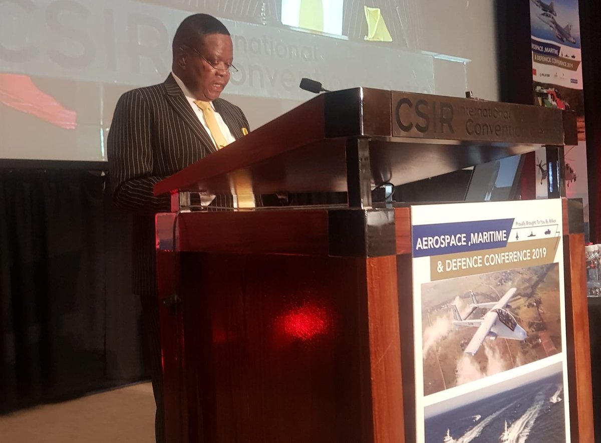 DenelSOC's tweet photo. Dr Sam Gulube, Secretary for Defence speaking at the AMD2019 Conference at the CSIR,
#AMD2019
#Denel
@defenceWeb_Afr https://t.co/fdt9lVisgf