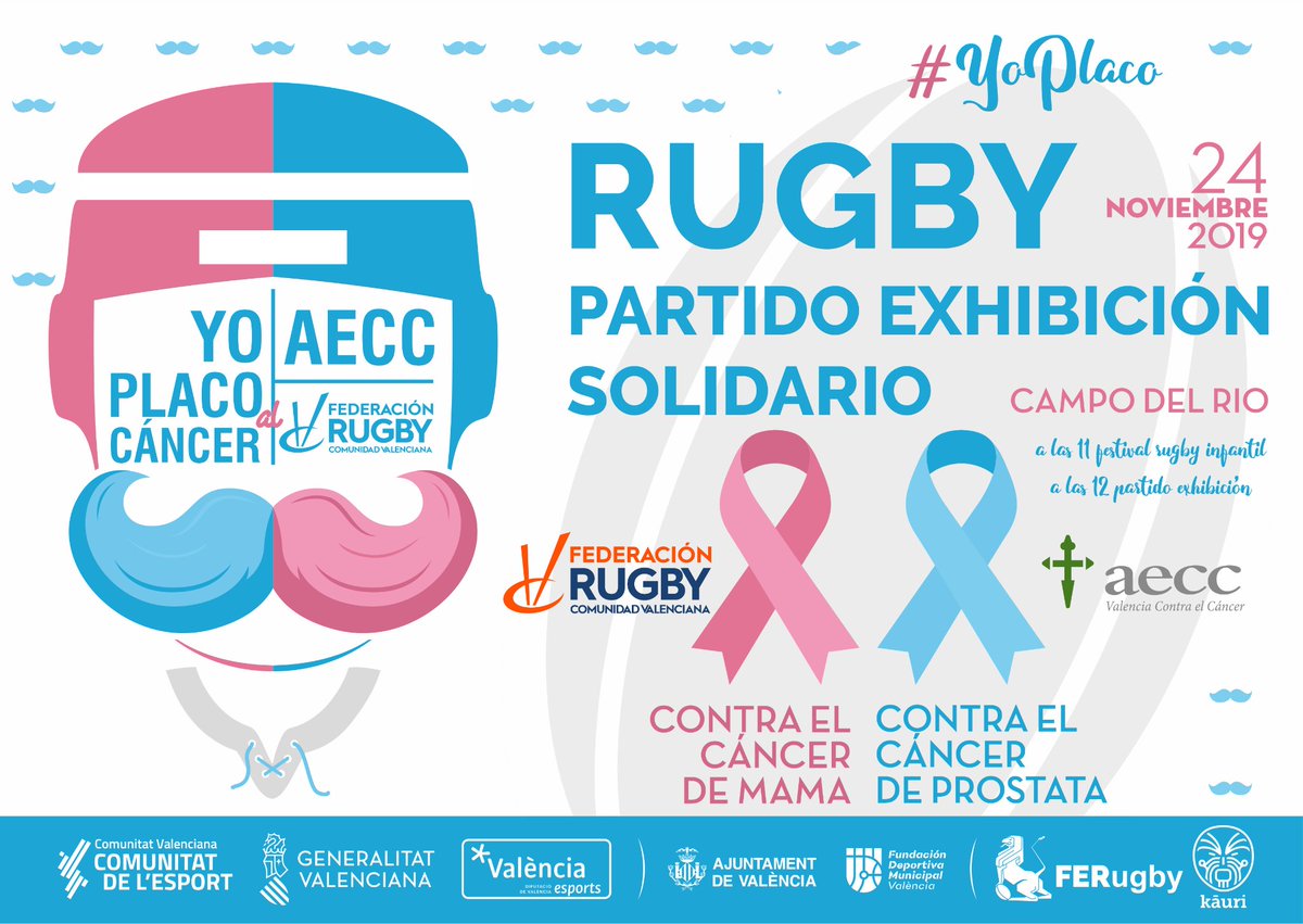 El domingo 24 de noviembre tendrá lugar un festival de rugby solidario para concienciar sobre el cáncer de mama y de próstata  #YoPlaco Habrá hinchables y juegos de rugby para los más jóvenes de 11:00h a 12:00h .