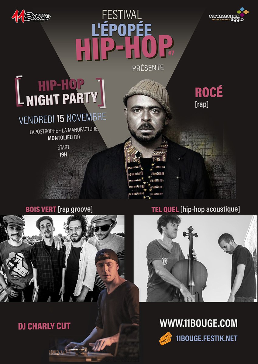 ⭐ Association 11bouge : Ce soir suite de l'Epopée... Hip-Hop Night Party avec Rocé - Bois Vert - Tel Quel, projection B Girls, danse signée, Battle... - mailchi.mp/11bouge/concer…