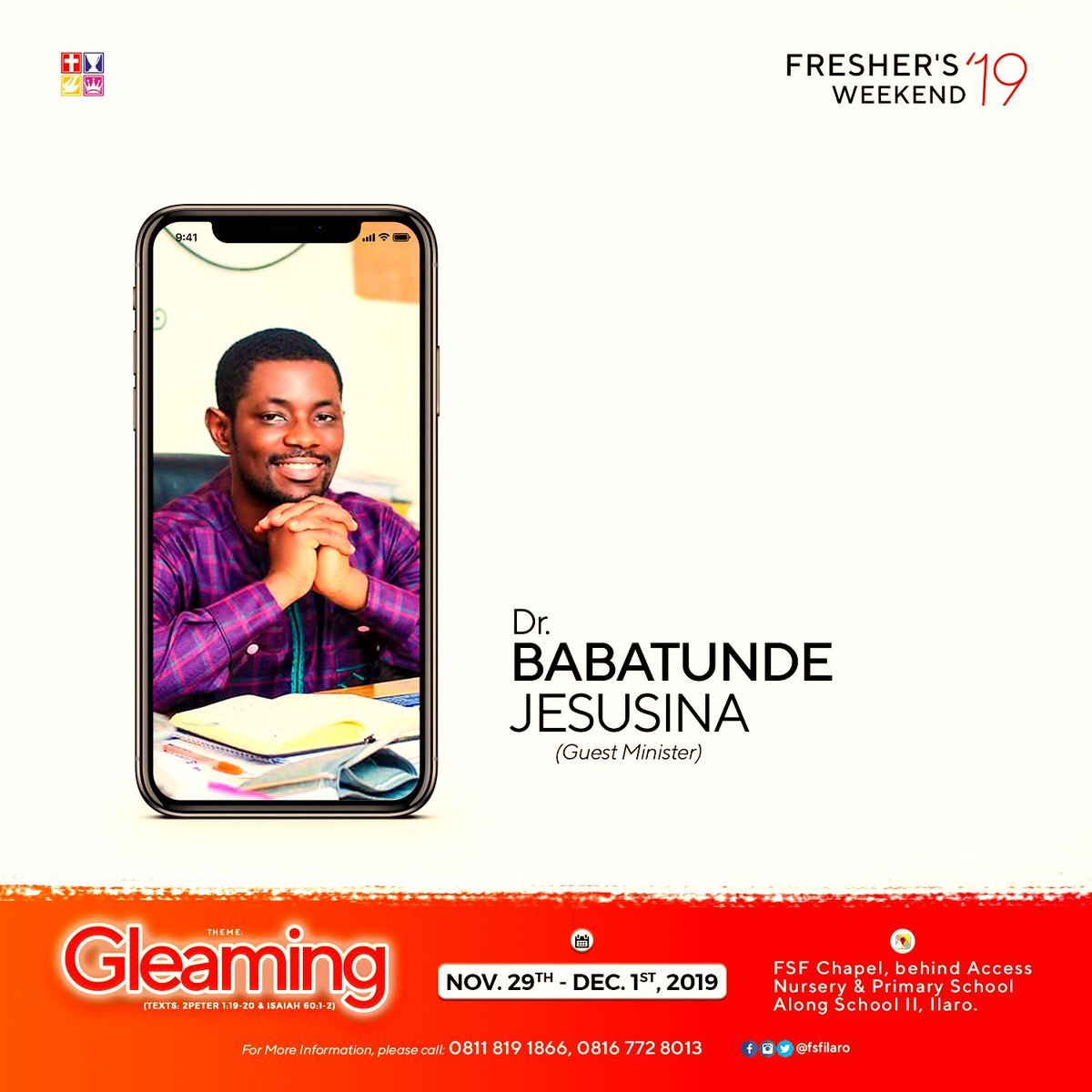 FsfIlaro's tweet photo. Presenting to you our Guest Minister for our forthcoming Fresher’s Weekend 2019.
Dr. BABATUNDE JESUSINA
#freshersweek2019 #fsfilaro #theilluminatorsgeneration https://t.co/yZYf8CZBRw