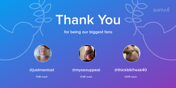 Our biggest fans this week: justmanlust, mysexuppeal, thickblkfreak40. Thank you! via https://t.co/5KATpBapss<a href="/tag/superfan"class="tags"><span>#superfan</span></a>