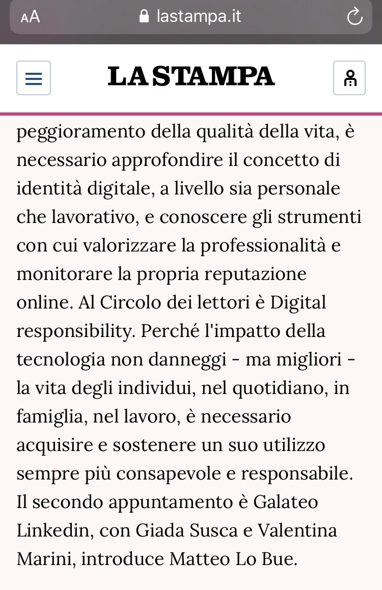 <a href="/LaStampa/">La Stampa</a> segnala l’evento di domani mattina a #Torino per il #Circolodeilettori e promosso da <a href="/Reale_Mutua/">Reale Mutua</a>.

Tema: #Digital Responsability nel mondo del lavoro e  #GalateoLinkedIn!

👉lastampa.it/torinosette/ev…