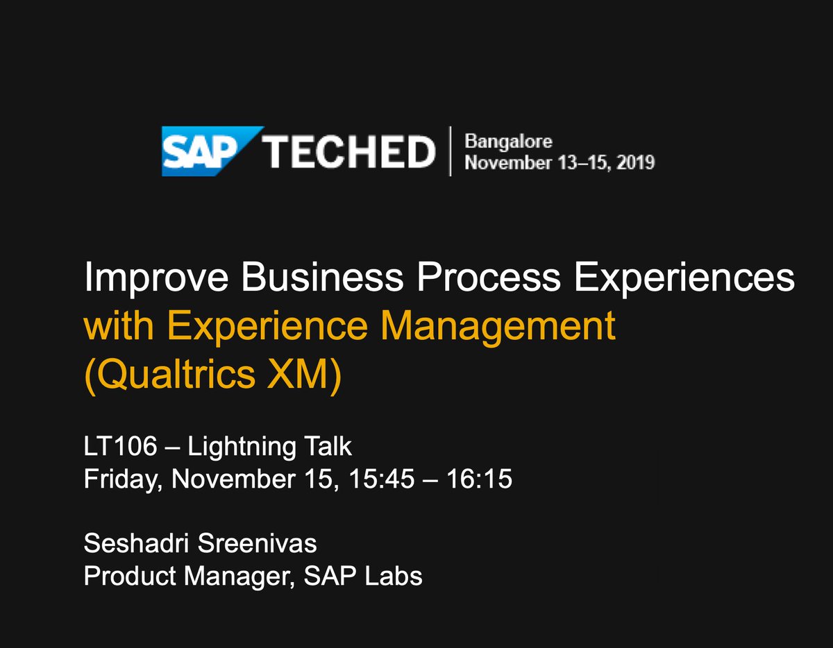 seshsreenivas's tweet photo. Do you that you can provide #experienceData to the LoB expert while designing the business process with SAP #IntelligentBPM?
๐ขGet your answers in my Lightning Talk @SAPTechEd today (15-Nov) at 15:45.
#SAPTechEd #sapcp @sapcp #Qualtrics @Qualtrics #ProcessVisibility https://t.co/4a0aGgfuJX