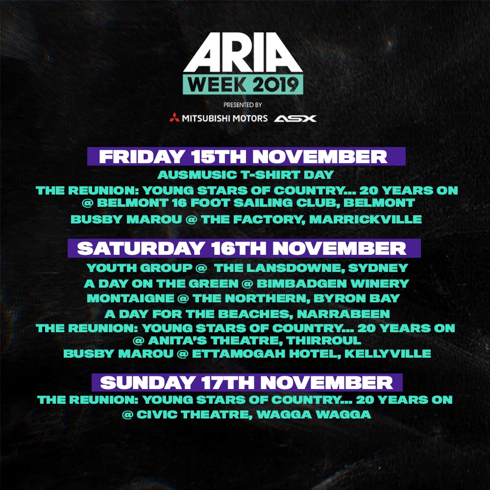 ARIA_Official's tweet photo. ARIA Week is underway! Catch a host of sensational shows across Sydney and NSW this weekend!

ARIA Week 2019 is presented by @MitsubishiAust.
https://t.co/9HHYBiG8xc

#MitsubishiASX #RoomToGroove #ARIAs https://t.co/GISTeZutnP
