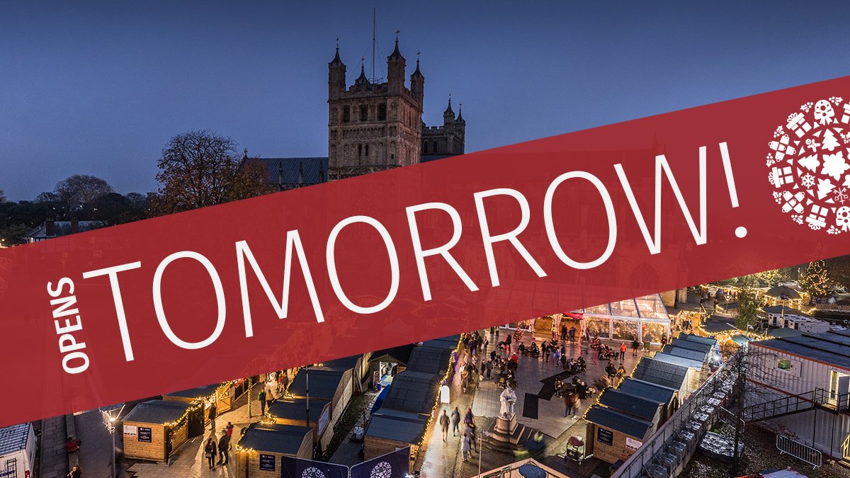 ExeXmasMarket's tweet photo. Exeter Cathedral Christmas Market opens TOMORROW! See you there at 10AM for the Official Opening. Start feeling festive! 🎅🎄🎁 Mon-Wed 10.00-19.00; Thu-Sat 10.00-21.00; Sun 11.00-17.00. Runs until 19 Dec.
#ExeterCathedralChristmasMarket #exeter #christmasmarket #exetercathedral https://t.co/6YoyIQFVMU