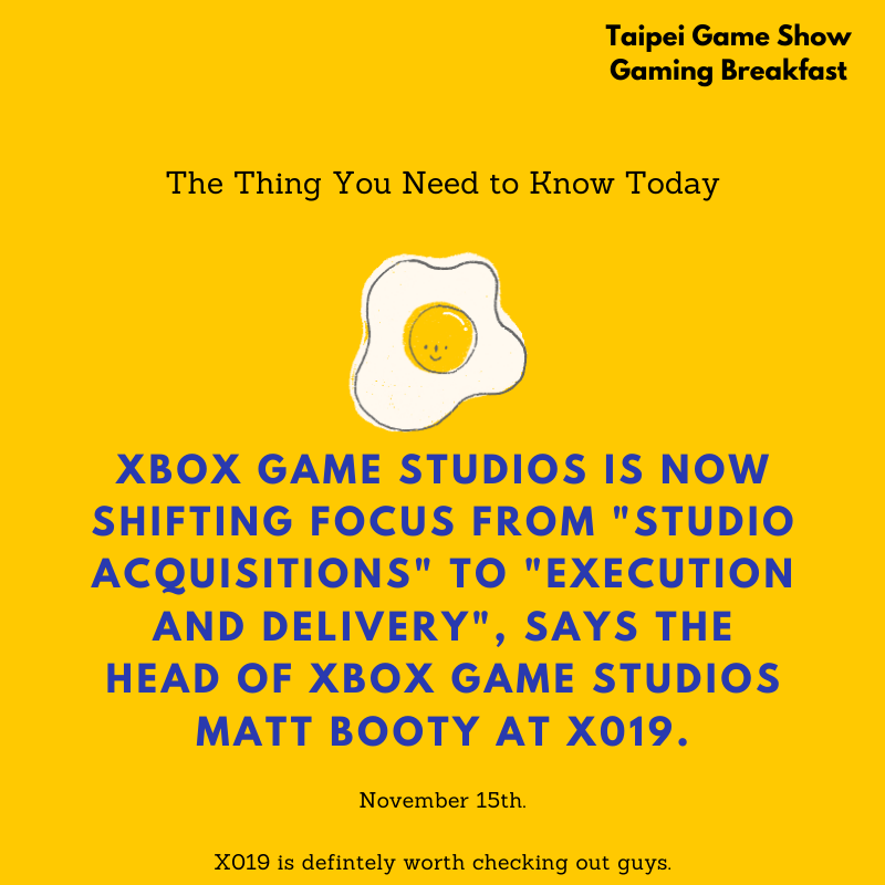 TaipeiGameShow's tweet photo. Go ahead and google X019. A lot of things are going on right now.
#TaipeiGameShow #GamingBreakfast #X019 #XBOX #XBOXGAMESTUDIOS https://t.co/oQGFW8AWXC